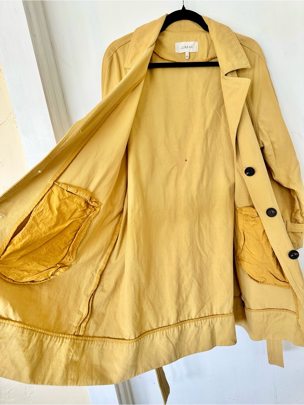 The Great 100 Cotton Marigold Yellow Belted Oversized Trench Coat S - Picture 4 of 8